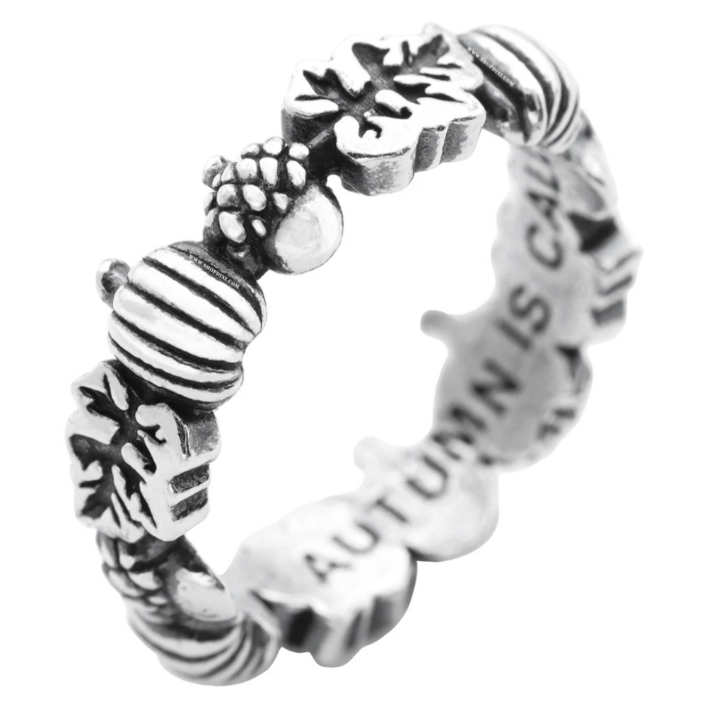 Dixi Autumn Is Calling Pumpkin & Acorn Boho Wreath Ring Sterling Silver - Picture 2 of 12
